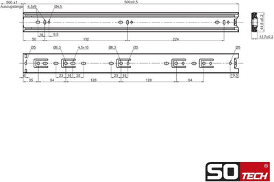 SOTECH 4 Paar (8 Stück) Vollauszüge KV1-45-H45-L500-NF 500 mm (eingeschoben) Kugelführungen Tragkraf