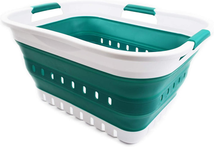 SAMMART 30L Collapsible 3 Handled Plastic Wäschekorb - Faltbarer Pop-Up-Vorratsbehälter/Organizer -