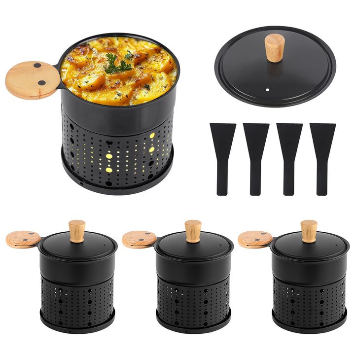 4 Stück Mini Raclette Grill Set, Teelicht Raclette antihaftbeschicht, Raclette Teelichtofen, Antihaf