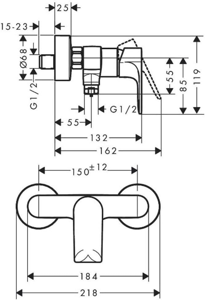 hansgrohe Duscharmatur Rebris E, Aufputz Brausebatterie für 1 Funktion, Chrom Chrom Dusche, Chrom Du