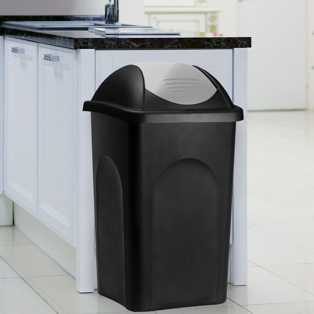 Stefanplast® Mülleimer mit Schwingdeckel, 60 Liter schwarz/silber, schwarz/silber
