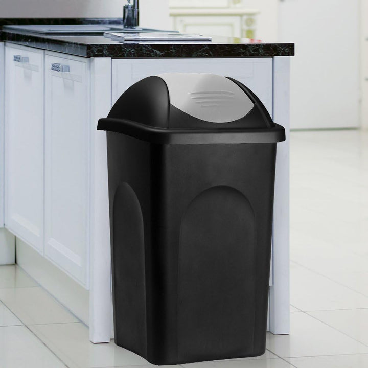 Stefanplast® Mülleimer mit Schwingdeckel, 60 Liter schwarz/silber, schwarz/silber