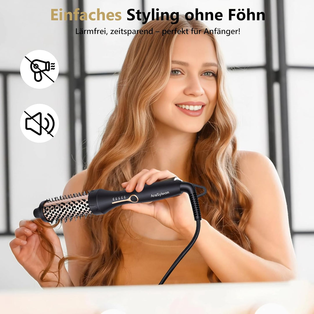 AraSylen Wärmebürste mit Ionen-Technologie | Elektrische Haarbürste für Volumen & Glatte Haare | 38m