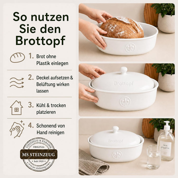 Brottopf in weiss - Brotkasten - oval - Steingut mit Belüftung