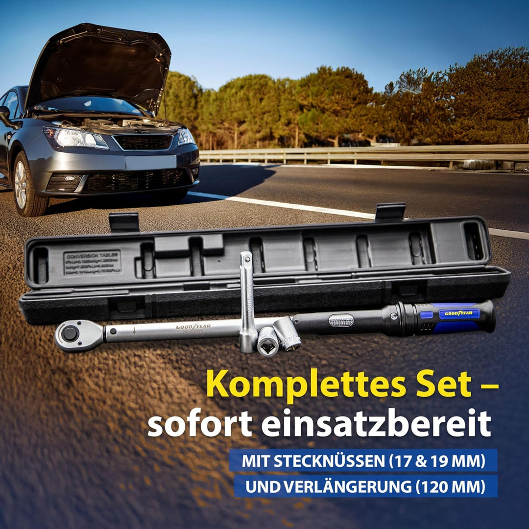 Goodyear Premium Drehmomentschlüssel, Einstellbar von 42 bis 210 Nm, Antrieb 1/2" Vierkant, inkl. Ve