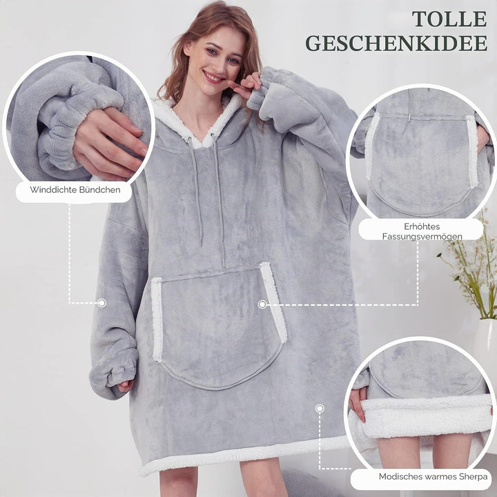 Viviland Pullover Damen & Herren Hoodie Sweatshirt, grosser und Warmer Hausanzug für Erwachsene Grau