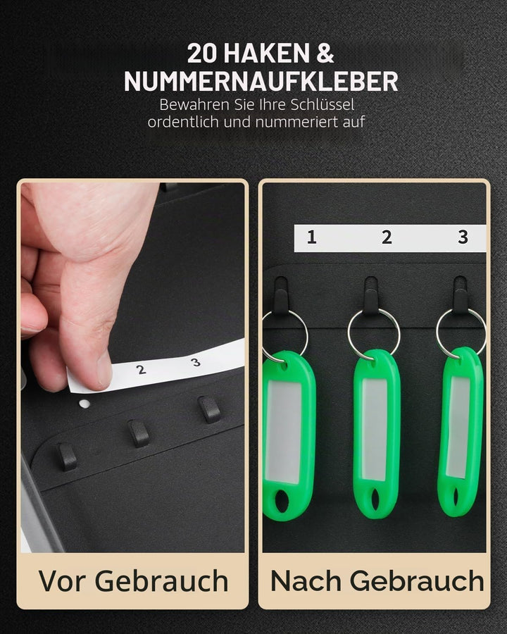 Uniclife Schlüsselschrank mit 20 Positionen, mit Schlüsselschloss, Wandmontage, schwarz, Sicherheits