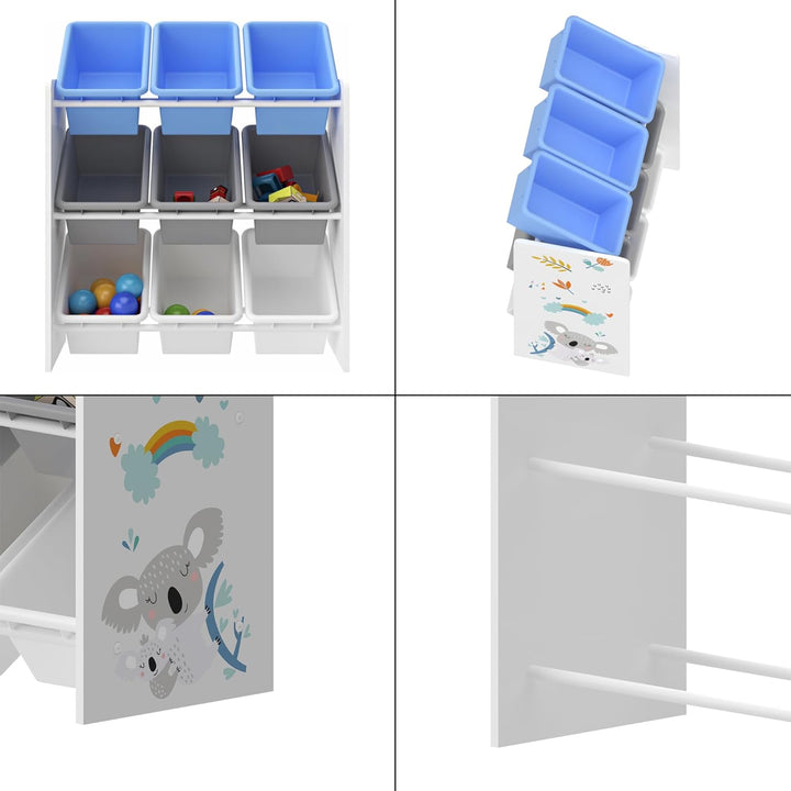 [en.casa] Kinderregal Muxía mit 9 Aufbewahrungsboxen Spielzeugregal mit Koala-Motiv Spielregal Weiss