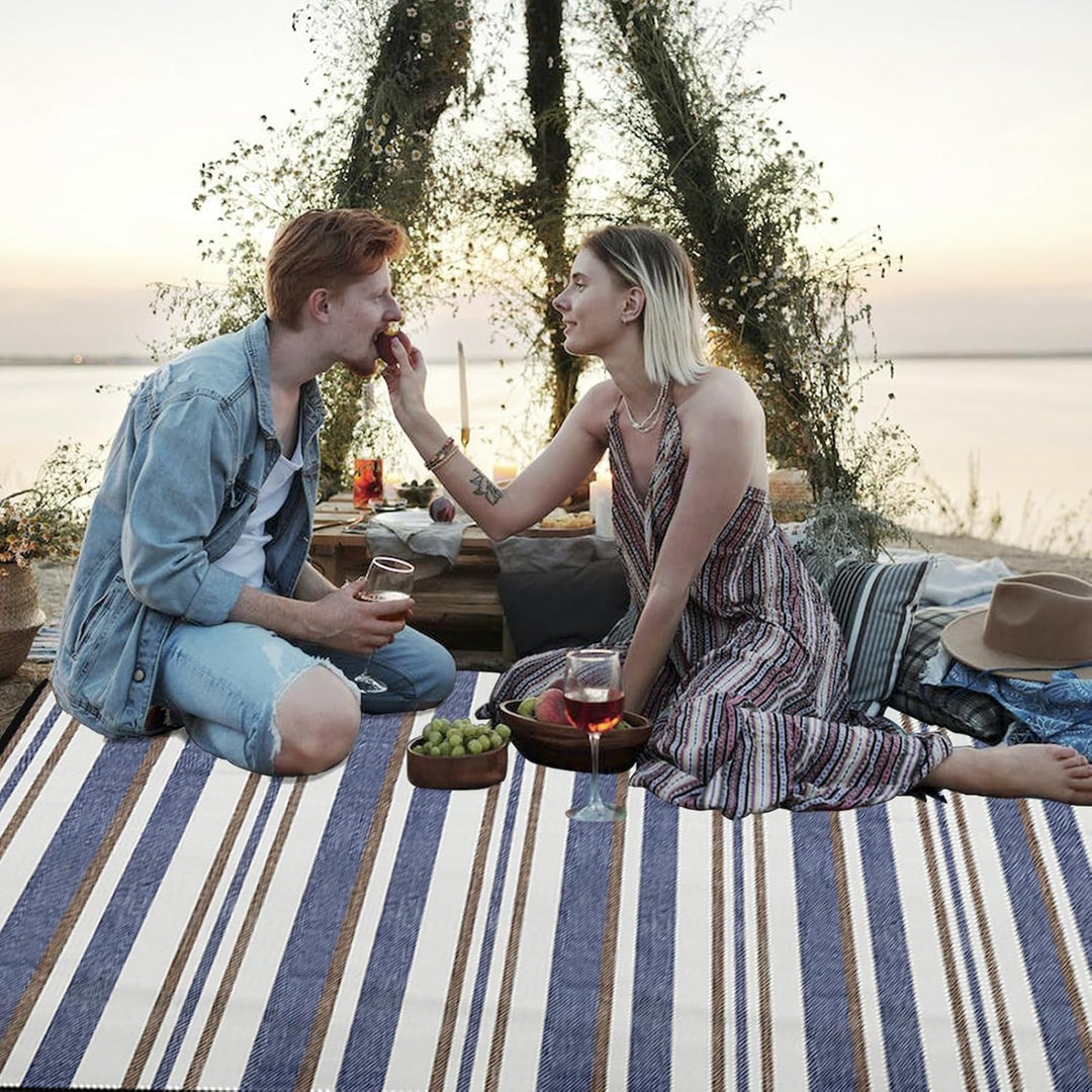 Picknickdecke 150 x 200cm,Blaue Streifen Picknickdecke Wasserdicht,Tragbare Extra Grosse Stranddecke