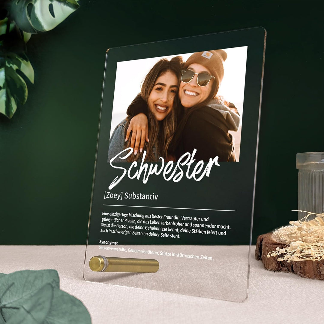 Schwester Geschenk personalisiert - Acryl Foto Geschenk: Definition wie im Duden - Geschenke für Sch