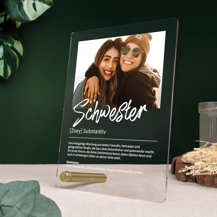 Schwester Geschenk personalisiert - Acryl Foto Geschenk: Definition wie im Duden - Geschenke für Sch