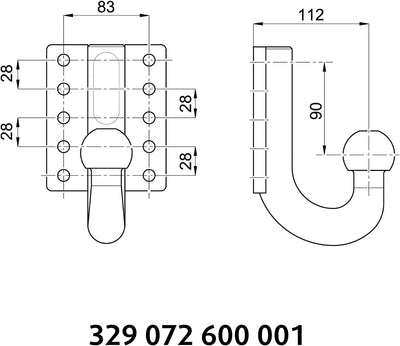 Westfalia Anschraubplatte (10-Loch) mit Kugelhals - höhenverstellbar / Kugelabstand horizontal 112mm