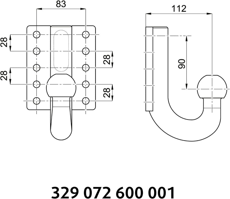 Westfalia Anschraubplatte (10-Loch) mit Kugelhals - höhenverstellbar / Kugelabstand horizontal 112mm