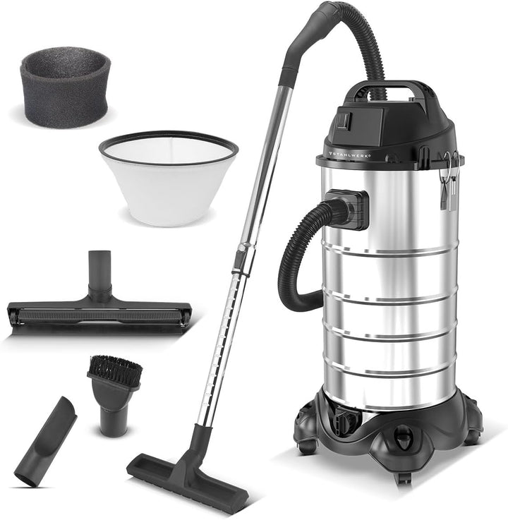 STAHLWERK Nass- und Trockensauger VCL-1500 ST – 1500 W Industriesauger mit 40 l Edelstahlbehälter, B