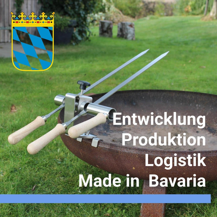 Premium Steckerlfisch Halter für Feuerschale - Platz für 2 Fische - Fisch Grill Aufsatz passt auf je