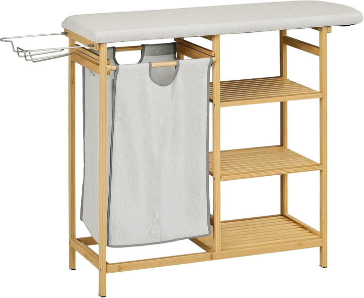 HOMCOM Wäschekorb 57,4 L Wäschesammler mit Bügelbrett und Bügeleisen, Wäschebox mit 3-Ebenen-Regal,