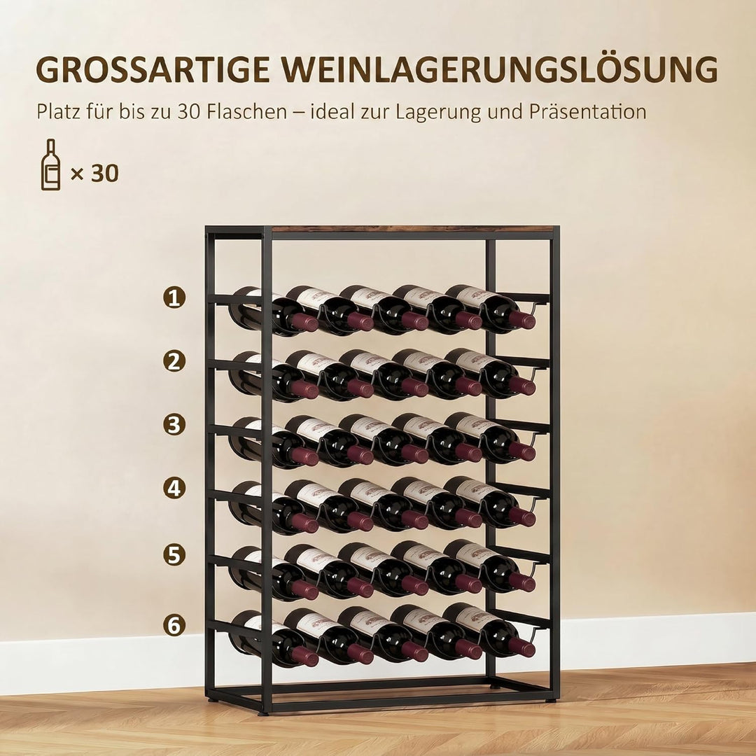 HOMCOM Weinregal für 30 Flaschen Flaschenregal freistehender Flaschenhalter Weinflaschenhalter aus M