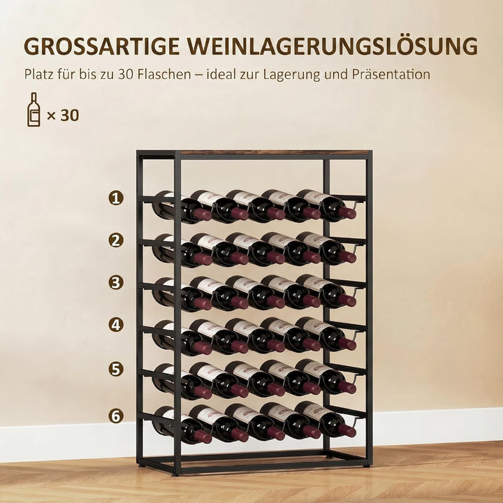 HOMCOM Weinregal für 30 Flaschen Flaschenregal freistehender Flaschenhalter Weinflaschenhalter aus M