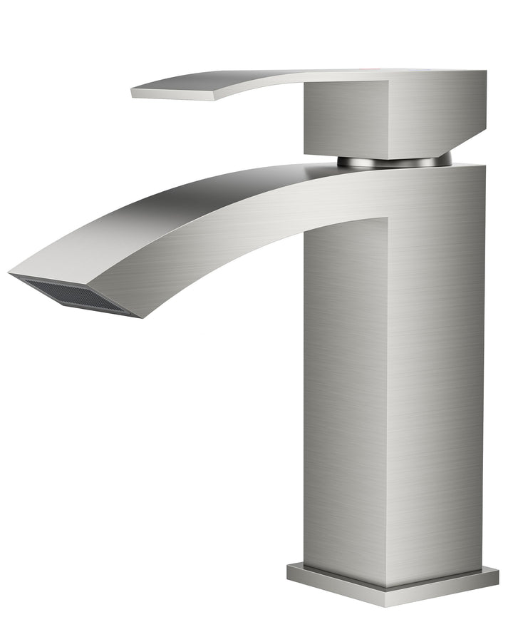 FORIOUS Wasserhahn Bad, Wasserfall Waschtischarmatur mit Auslauf Höhe 100 mm, Mischbatterie Armatur