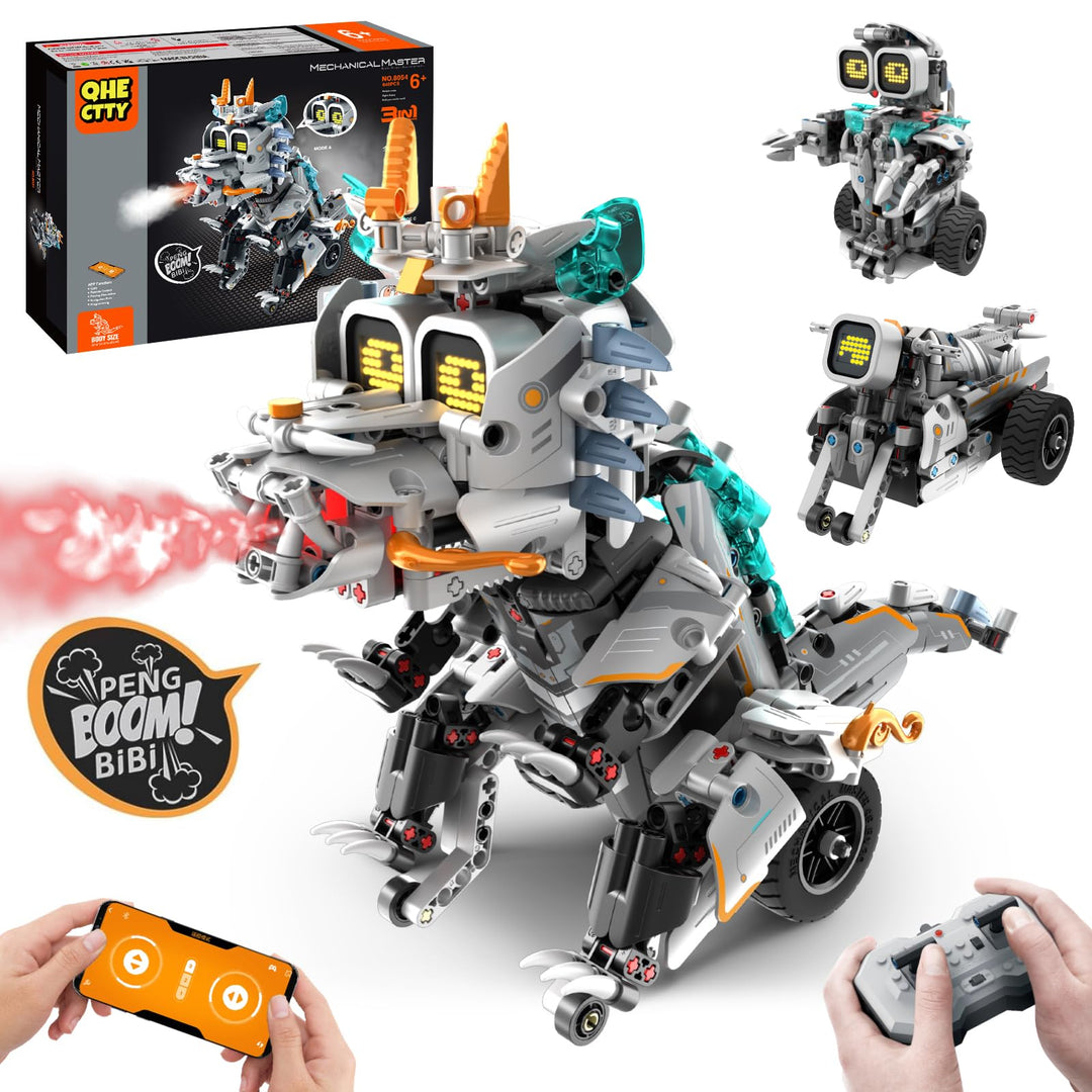 Technik Roboter Kinder für Jungen, 3-IN-1 Technik Bauspielzeug mit App-Fernsteuerung,Dinosaurier/Mot