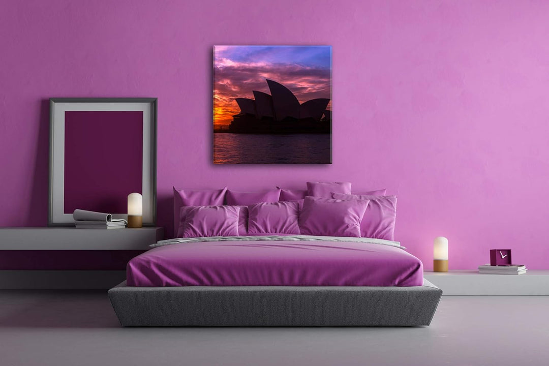 deyoli Silhouette des Opernhauses von Sydney Format: 70x70 als Leinwand, Motiv fertig gerahmt auf Ec