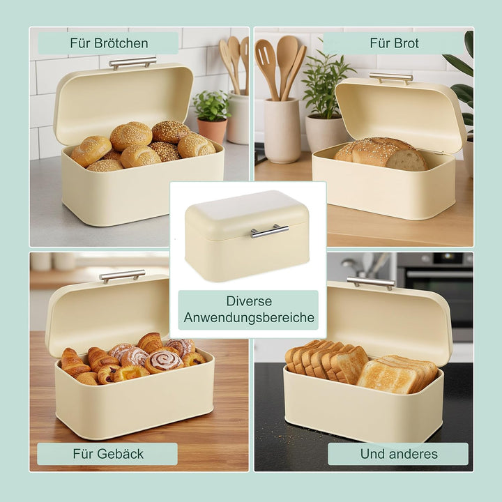 Relaxdays Brotkasten mit Brotbeuel, Brotbox mit Deckel & Griff, HBT 15,5x30x21 cm, Brotkiste Retro-D