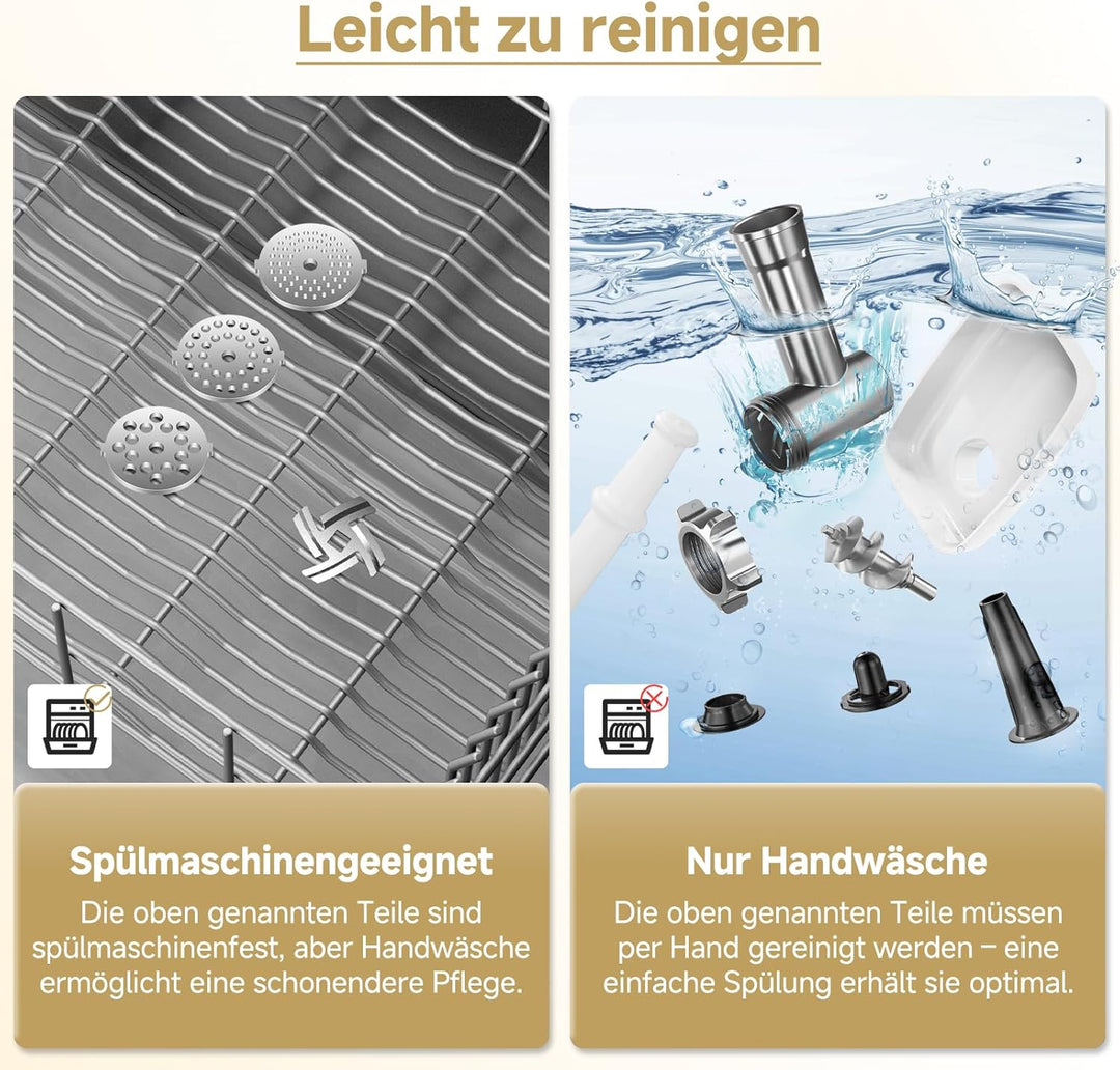 AMZCHEF Fleischwolf Elektrisch für Zuhause - mit 3 Platten, Wurstfüller & Kubbe-Kit | Ideal für Hack