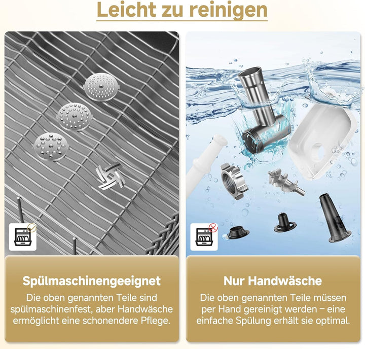 AMZCHEF Fleischwolf Elektrisch für Zuhause - mit 3 Platten, Wurstfüller & Kubbe-Kit | Ideal für Hack