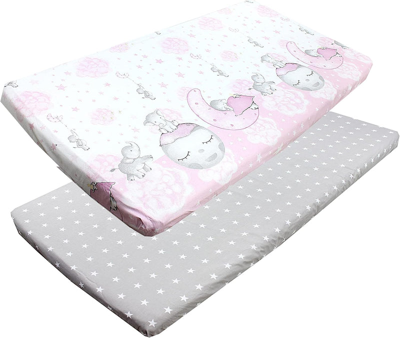 TupTam Baby Spannbettlaken Kinder Spannbetttuch für Babybett Kinderbett 2er Pack, Farbe: Mond mit El