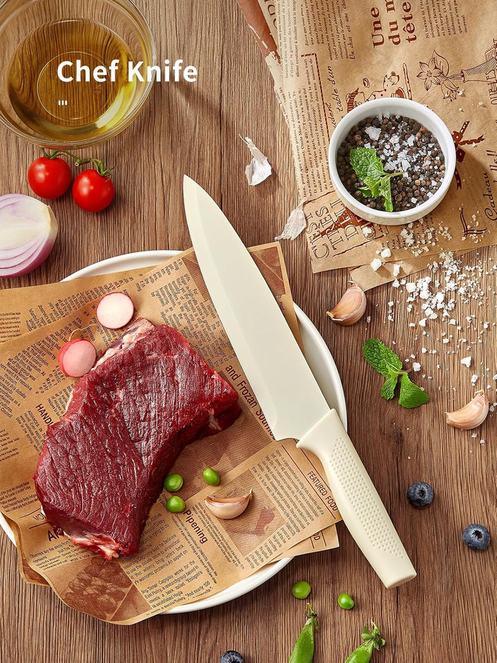 Yabano Messerblock Set, 7 teilig Messerset mit Messerblock und integriertem Messerschärfer,Küchenmes