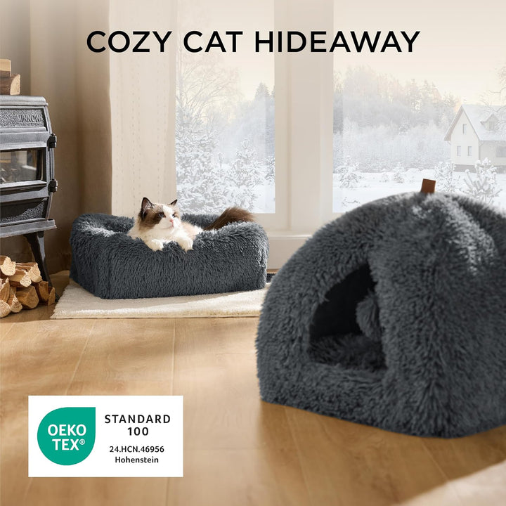 BEDSURE Katzenbett Katzen Katzenhöhle- Plüsch Katzenhaus Indoor, 44x44 cm | Abnehmbare Katzenkissen