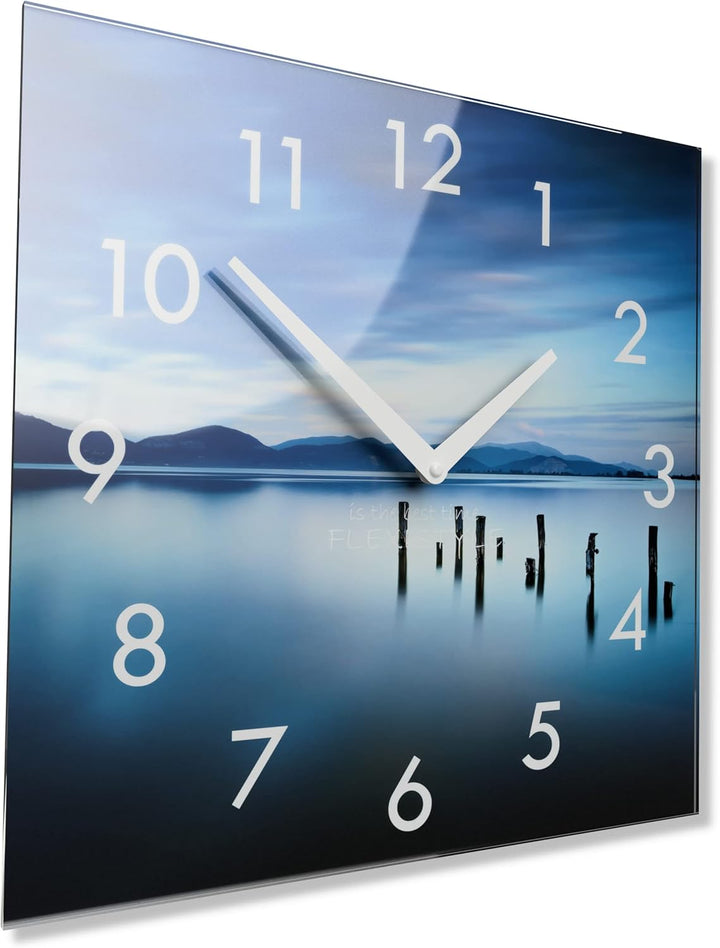 FLEXISTYLE Wanduhr küche Wohnzimmer 30 x 30 cm, aus Glas, mit Direktdruck eckig modern (Paradies), P