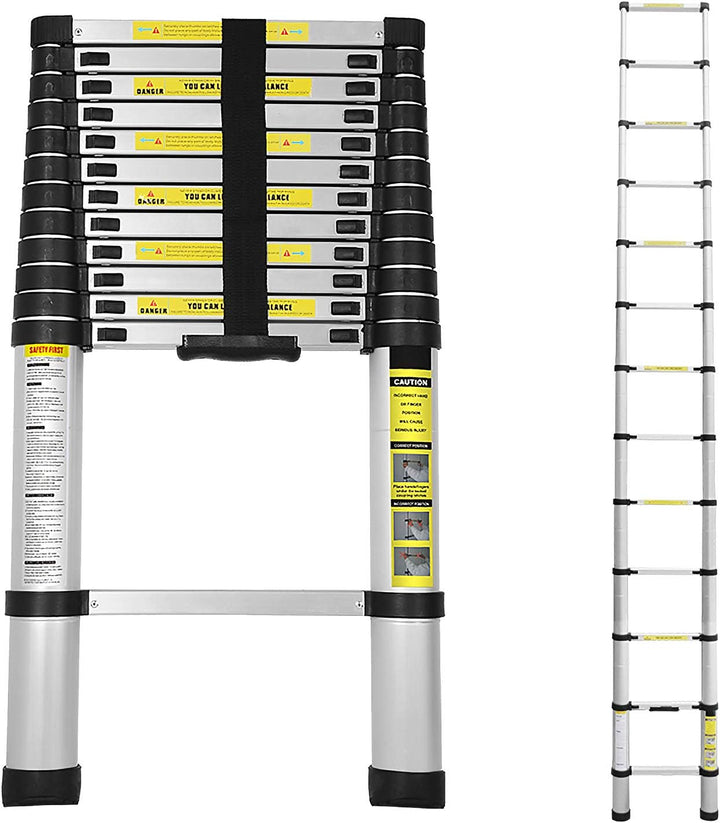 Eulenke 3,8M Teleskopleiter, Rutschfester Mehrzweckleiter 150 kg Belastbarkeit, Aluleiter Haushaltsl