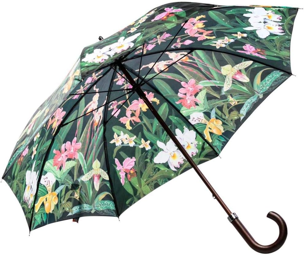 LUCKYWEATHER Regenschirm Stockschirm Damen Motiv Orchidee I Stockregenschirm gross und stabil sowie