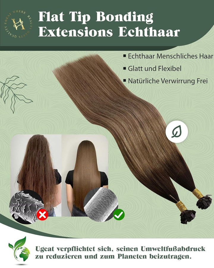 Ugeat Bonding Extensions Echthaar Dunkelbraun Extensions Echthaar Bondings Flat Tip Balayage Braun K