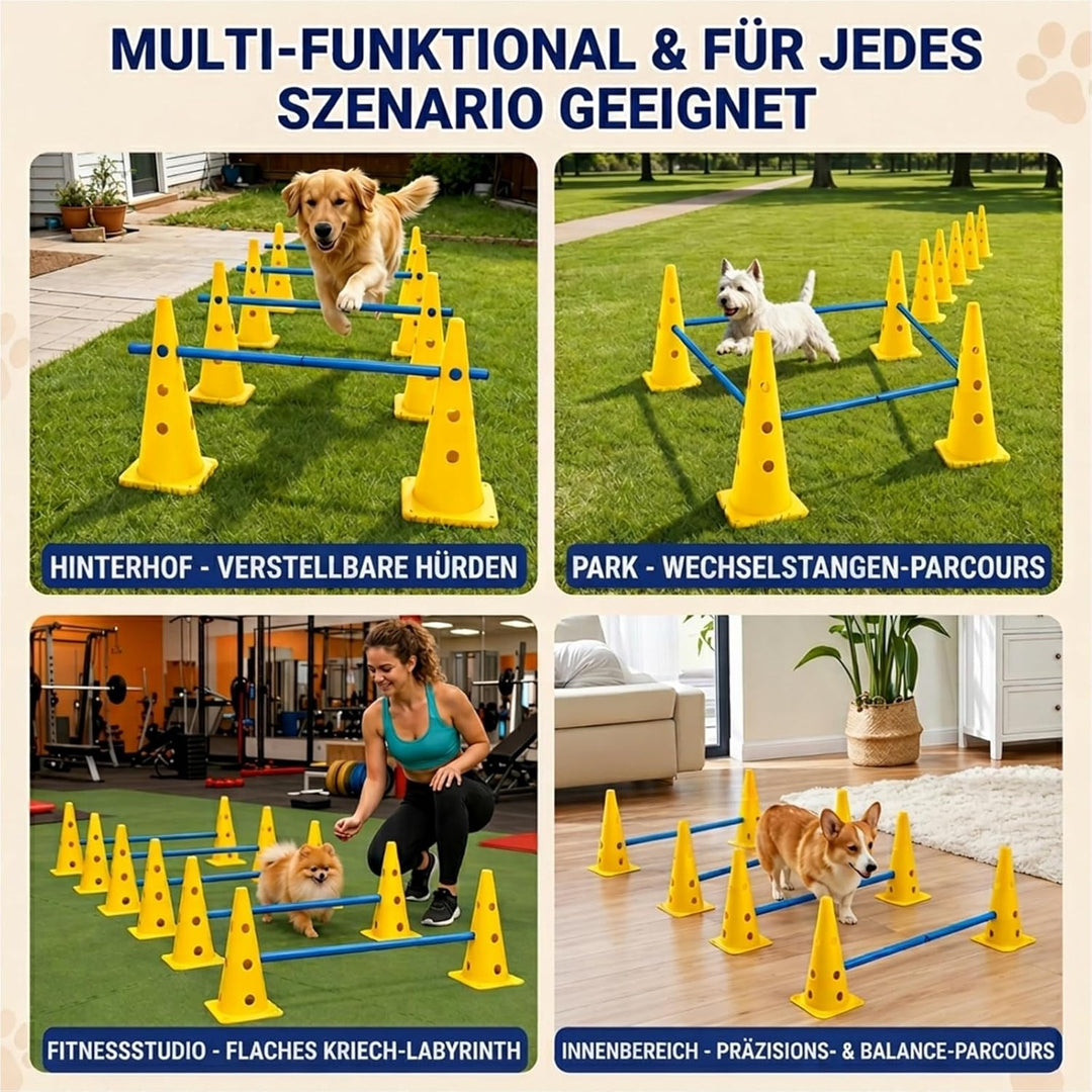 Agility Set Hunde mit 6 Hürden, Cavaletti Hund Trainingsset, 12 Verstellbare Stangen &amp; 12 Pylonen mi