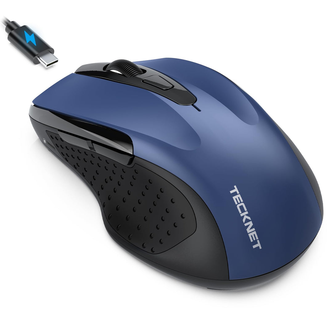 TECKNET Bluetooth Maus mit Jiggler, Wiederaufladbare Maus Kabellos(DREI Modi: BT 5.0/3.0 + 2.4G), 48