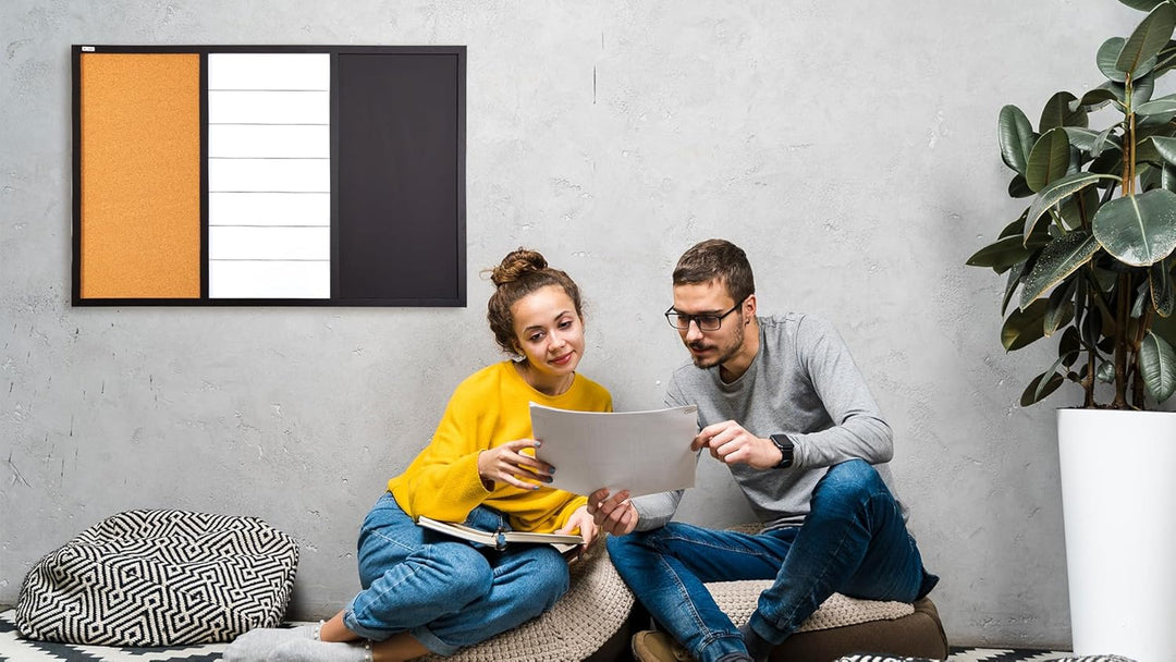 ALLboards 3-in-1-Kombitafel: Whiteboard, Kreidetafel magneitsch, Kork 90×60 cm + Zubehör 90x60cm 3 i