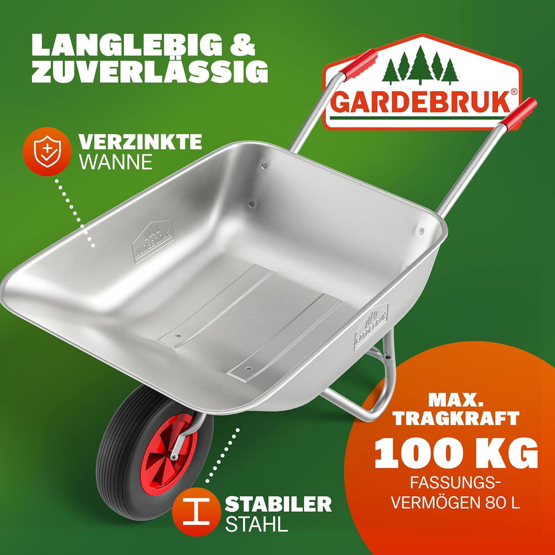 GARDEBRUK® Schubkarre Scheibtruhe Bauschubkarre 80L verzinkt leicht 80kg Belastbarkeit Gummigriffe G