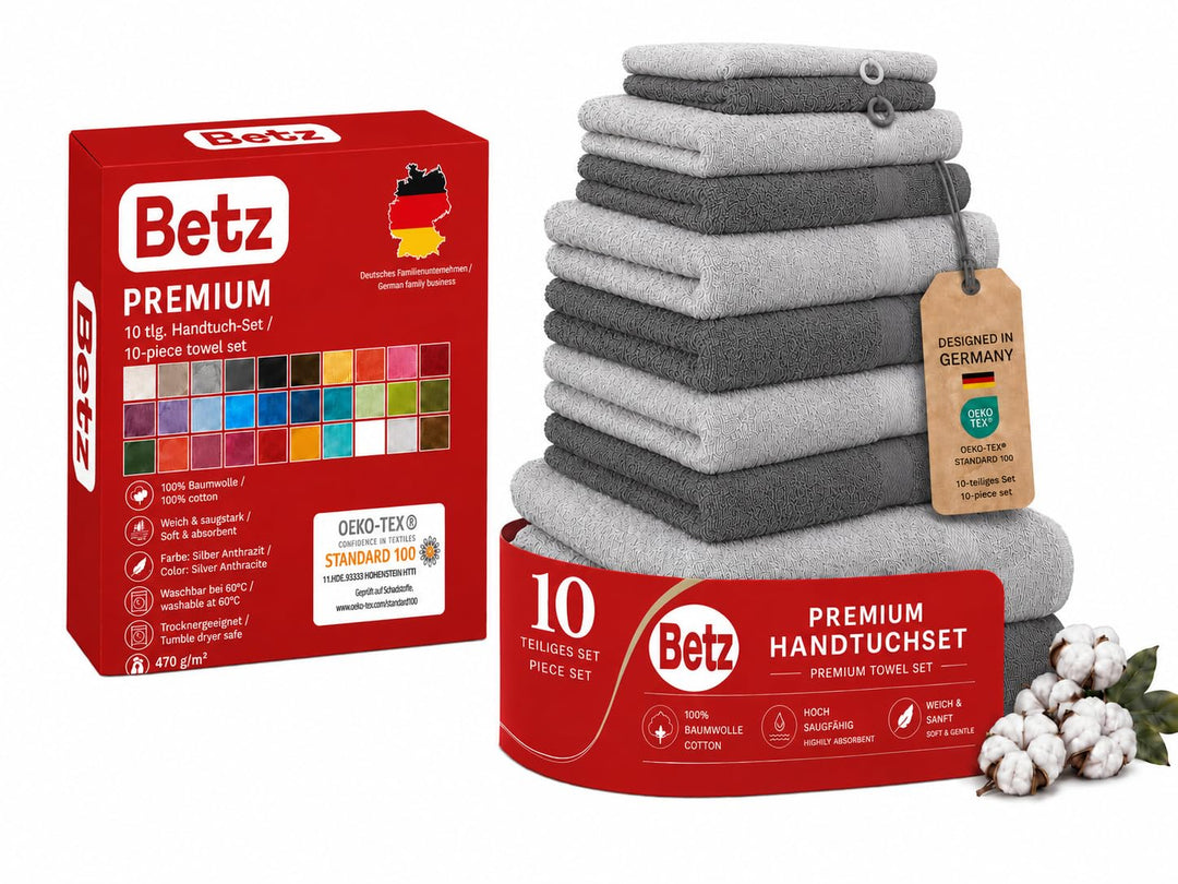 Betz 10er Premium Frottier Handtuch-Set - 2X Duschtücher - 4X Handtücher - 2X Gästetücher - 2X Wasch