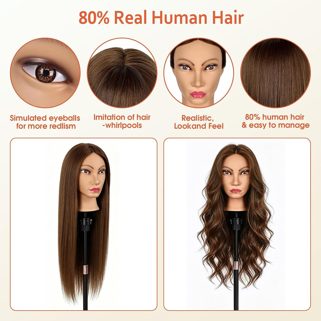 Frisierkopf 80% Echthaar Friseurkopf, TopDirect Übungskopf 26 Zoll 66cm Echthaar Kopf, Frisieren Tra