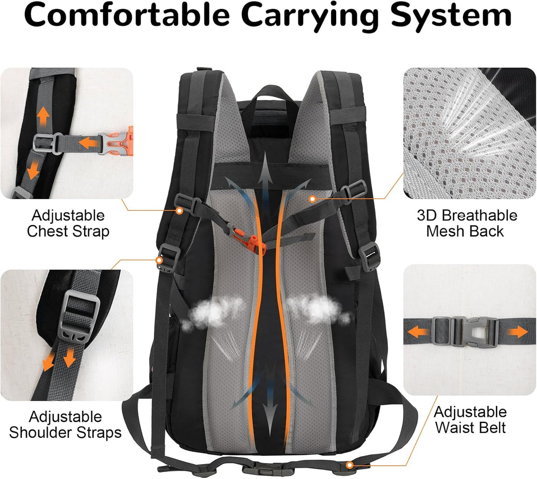 30L Leicht Wanderrucksack Herren Damen, Multifunktional Reiserucksack mit Skateboard Gurte, Tagesruc