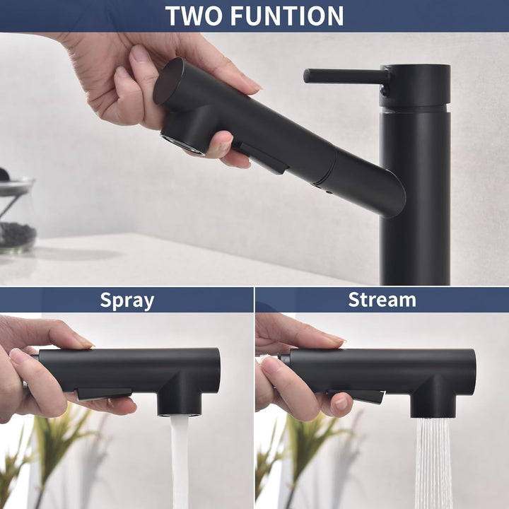 HOMELODY Wasserhahn Küche/Bad Schwarz Ausziehbar, Küchenarmatur mit Brause Zwei Wasserstrahlarten, A