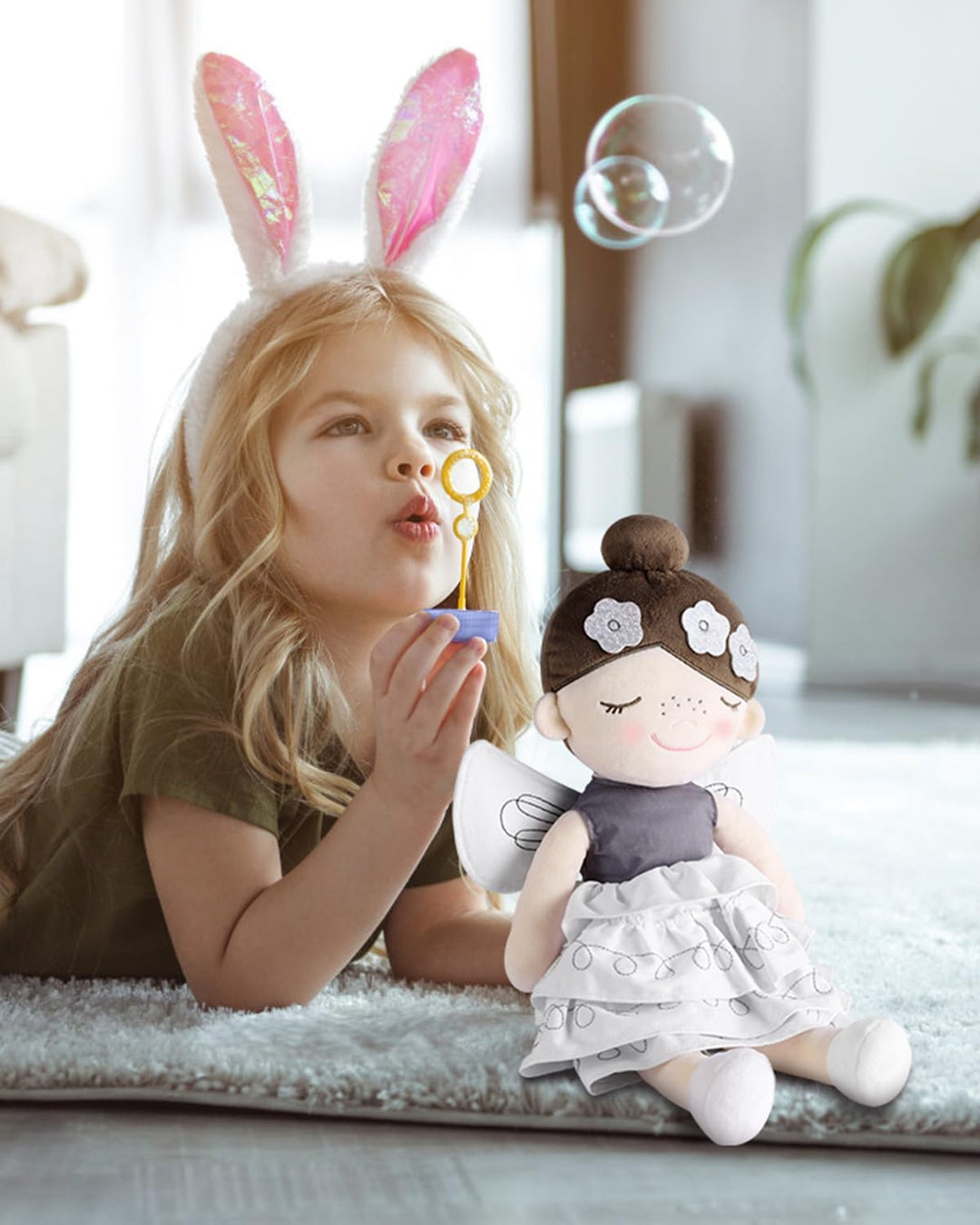 GAGAKU Weiche Stoffpuppe 40cm Schutzengel Puppen, Taufgeschenk für Baby Mädchen mit Flügeln Kuschelt