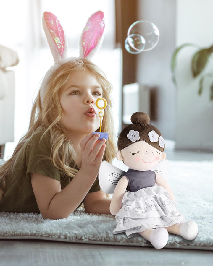 GAGAKU Weiche Stoffpuppe 40cm Schutzengel Puppen, Taufgeschenk für Baby Mädchen mit Flügeln Kuschelt