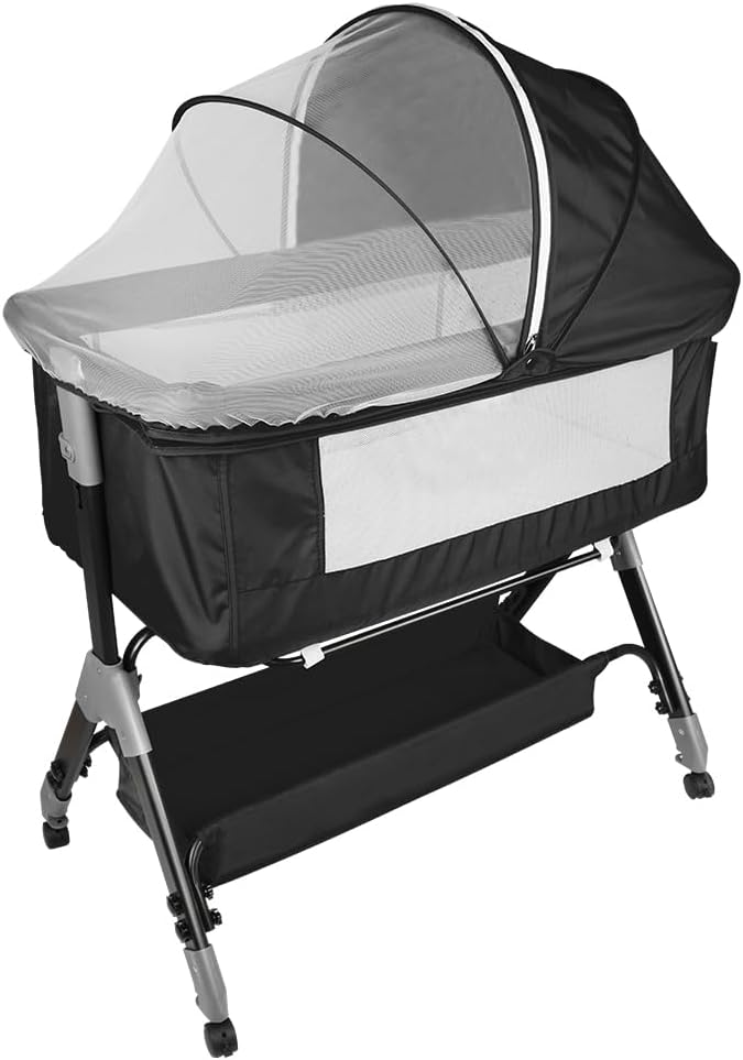 Kedia Babywiege mit Moskitonetz, Babybett & Reisebett mit Rollen, Babybett für Wiegen, höhenverstell