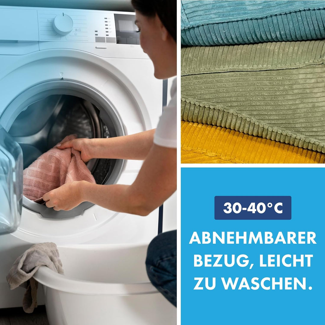 Cord Rückenkissen für Bett & Sofa mit abnehmbarem, waschbarem Bezug [ 120cm - Cord-Hellgrau ] | Bequ