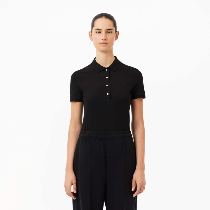 Lacoste Damen Polo-Shirt Kurzarm PF5462, Frauen Polo-Hemd,4 Knopf,Slim Fit 34 Noir, 34 Noir