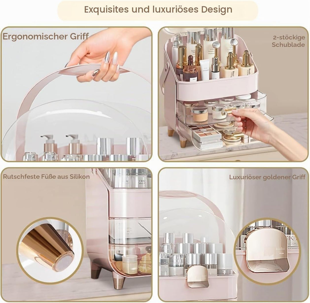 Make-up-Organizer, 2 Schubladen, Kosmetik-Organizer mit Deckel, Hautpflege-Organizer, Badezimmer-The