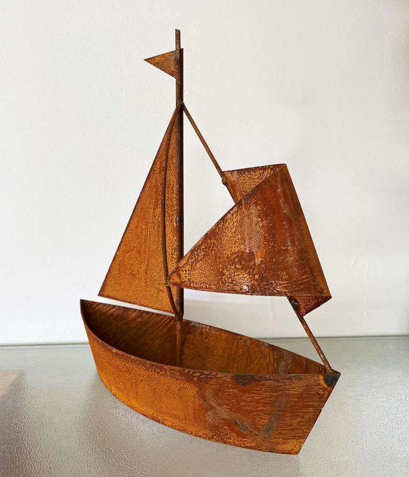 STEINFIGURENWELT GIEBEN Edelrost Schiff zum Bepflanzen 30x27cm Rost Blumentopf Segelschiff Boot Edel